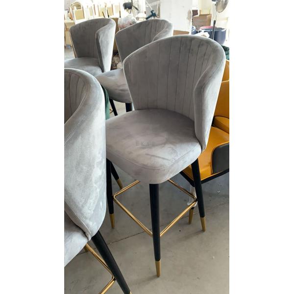 Modern Restaurant Chair Oak Wood Leg Fabric Bar Stool With Back