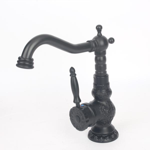 Contemporary Design Brass Main Body Black Basin Mixer Tap with Luxury Matte Chrome Finish