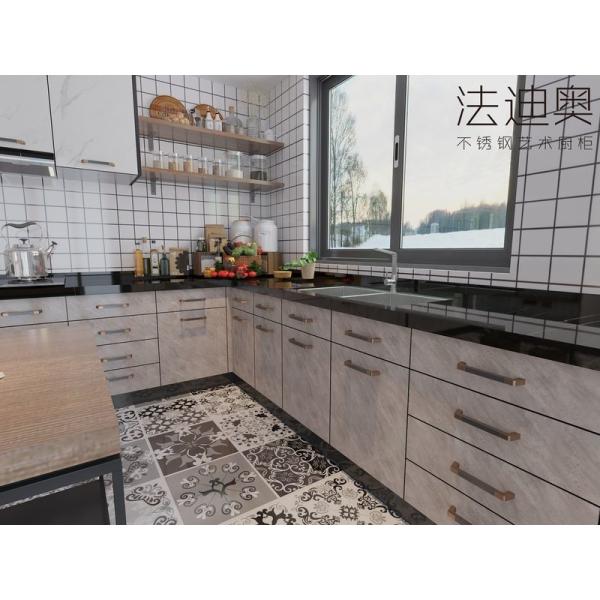 Armarios de cocina modernos de mármol blanco diseño de acero inoxidable elegante y duradero