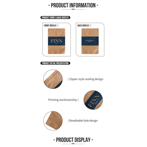 Eco Friendly Zipper Pouch Custom Printed Kraft Paper Coffee Bags With Valve Zip Lock Food Grade Packaging