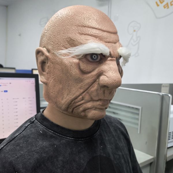Realistic Old Man Latex Mask with Bald Head, White Eyebrows and Wrinkles, Full Head Elderly Face Mask for Halloween, Cosplay, Party, Wholesale Latex Mask Manufacturer
