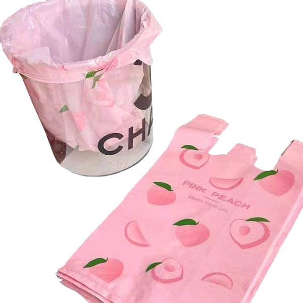 Cute Pink Peach Heart Embossed Printed Side Gusset Bag Thickened PE Supermarket Use Garbage Packing Fruit Bag Recyclable