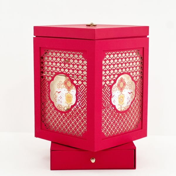 Rotating Lantern Gift Box Custom Chinese New Year Gift Packaging Multi Drawer Storage 360° Display Luxury Oriental Box