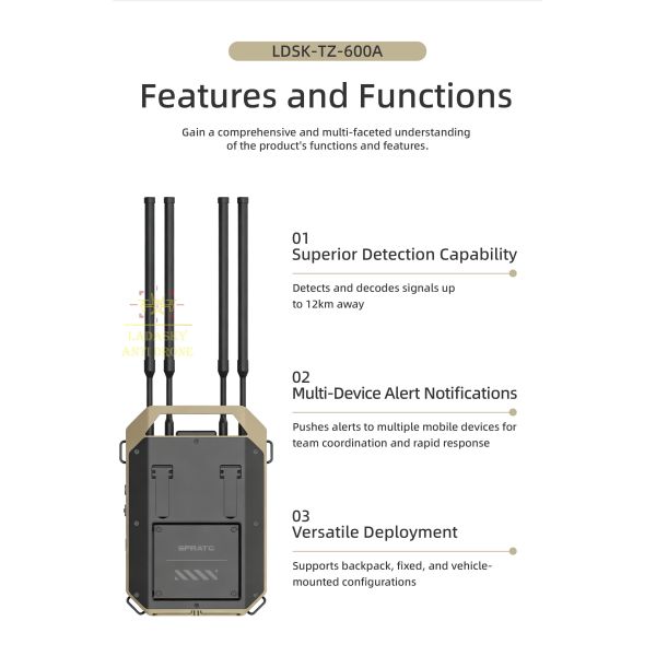 Drone Detector 12km Detection Range 100MHz-6.2GHz Wideband Detection and 24 Hours Continuous Operation Portable Drone Detector Drone detection drone security anti drone system