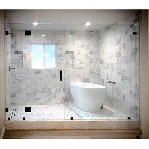 Puerta de ducha de vidrio de 10 mm de vidrio endurecido Recinto de ducha sin marco con bisagras negras