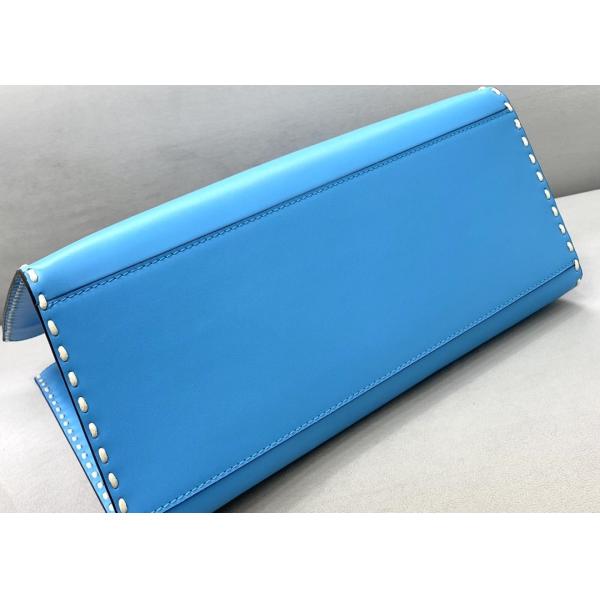 Stitching Womens Leather Tote Shopper Bag Blue With Single Shoulder Strap