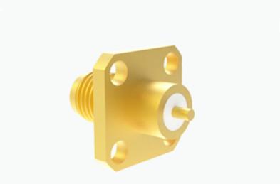 Conector de RF feminino SMA revestido de ouro de latão com montagem de microstrip e flange