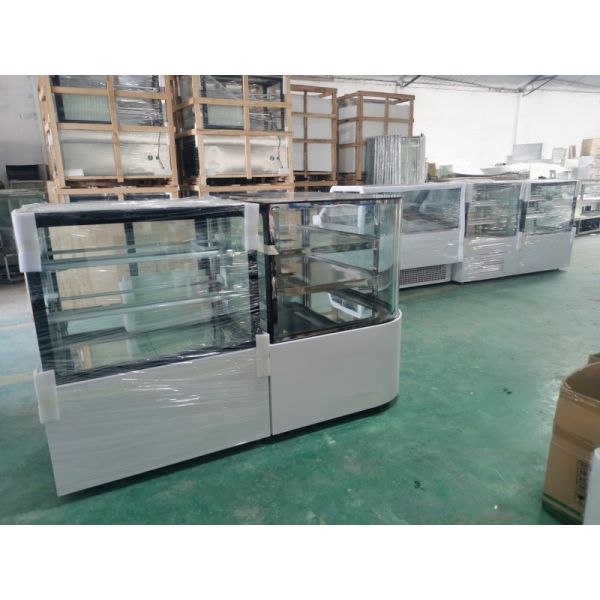 LED Lighting Corner Bakery Display Fridge Marble Base Display Anti Fog for Bakery Shop