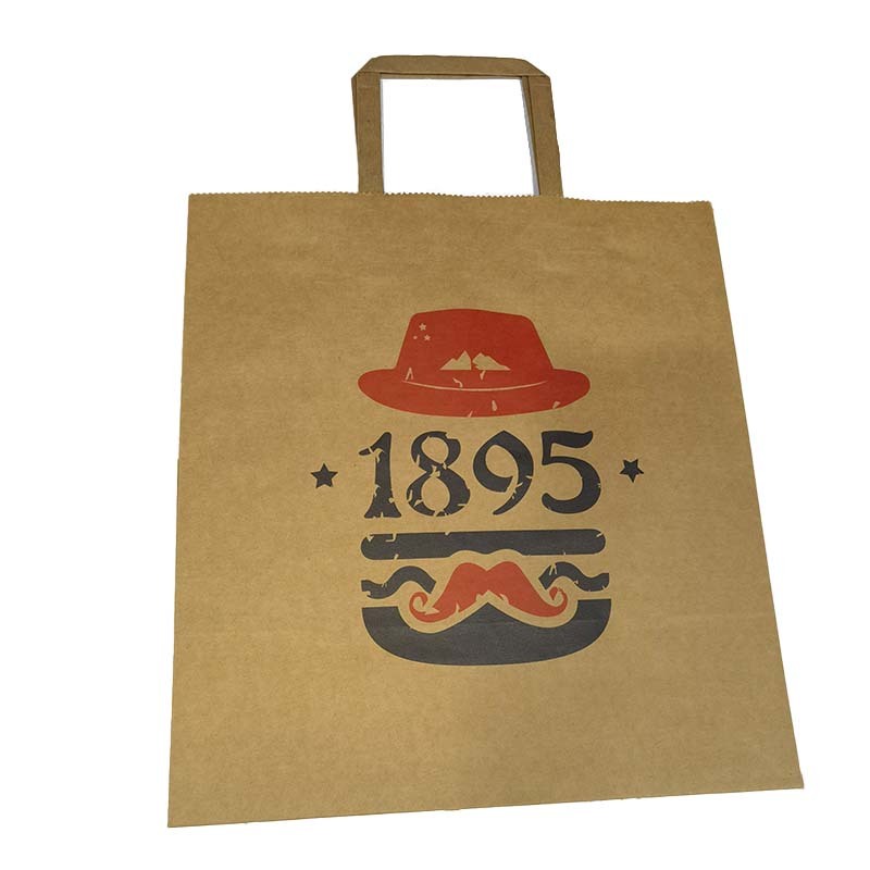 Thickened Custom Logo Flat Handle Kraft Paper Bags Eco Friendly For Retail Store Daily Shopping Packaging