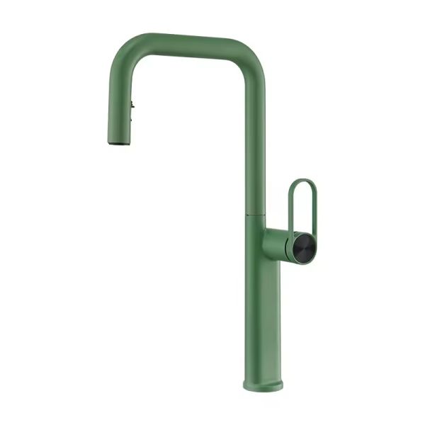 All Brass Red High-end Kitchen Pull-out Faucet Vegetable Sink Wash Basin Sink Rotating Cold and Hot Home Telescopic Style