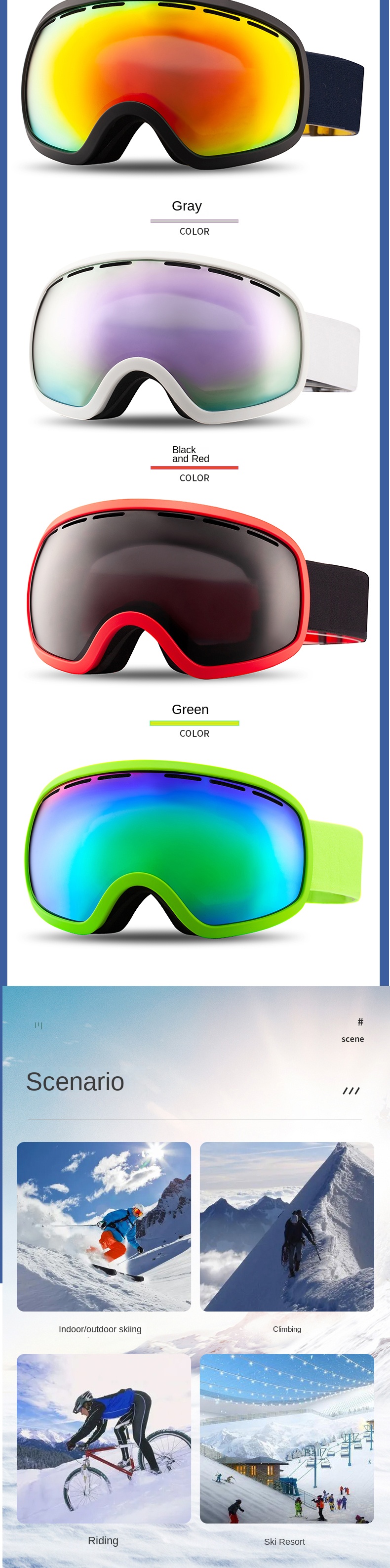 Adult Spherical Ski Goggles, Double Layer Anti-Fog Snow Goggles with Sand & Snow Protective Design