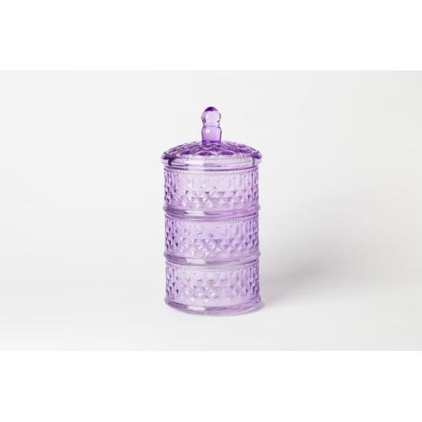Purple Stacking Clear Glass Storage Jar 10 Inch Height Three Tier Glass Candy Dish