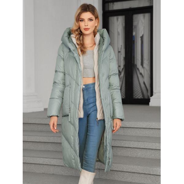 Light Green Long Puffer Coats Hooded Long Padded Coat Womens