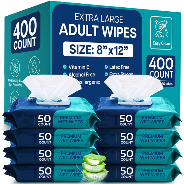 Wholesale 8“ x 12” (400 count) Aloe Vera, Vitamin E  Body Wipes for Adults Bathing No Rinse