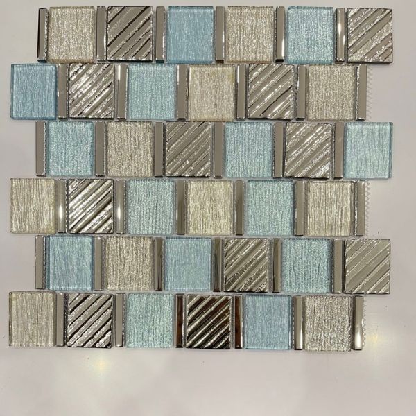 Blue Backsplash Tile Rectangle Strip Glass Mosaic Tile For Ktichen And Bathroom
