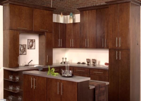 Ancient Solid Wood Kitchen Cabinets , Hanging Kitchen Wall Cabinets With Quartz Stone Countertop