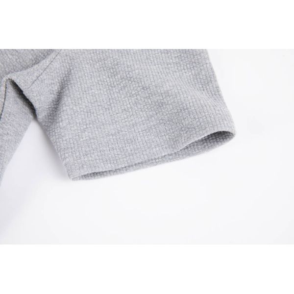 Textured Knit Crew Neck Tee in Light Grey Melange - Cotton-Rich Blend T Shirt for Everyday Comfort