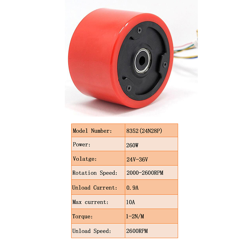 Factory &Customizable &Balanced BL DC 24V-36V 8352 260W Hub Drive Motor W/ PU Wheel for RC Electric Skateboard Scooter Longboard