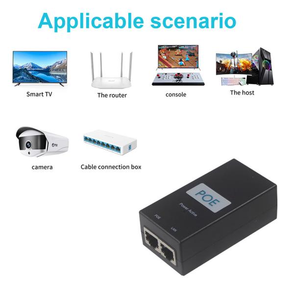 12V 24V 48V IPカメラ用の受動POEインジェクター 10/100/1000Mbps