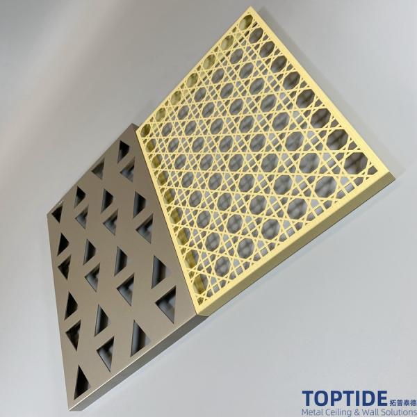 Champagne 2.0 PVDF Acoustic Steel Carving Ceiling Panel Aluminium Suspended Metal Drop Ceiling Panel