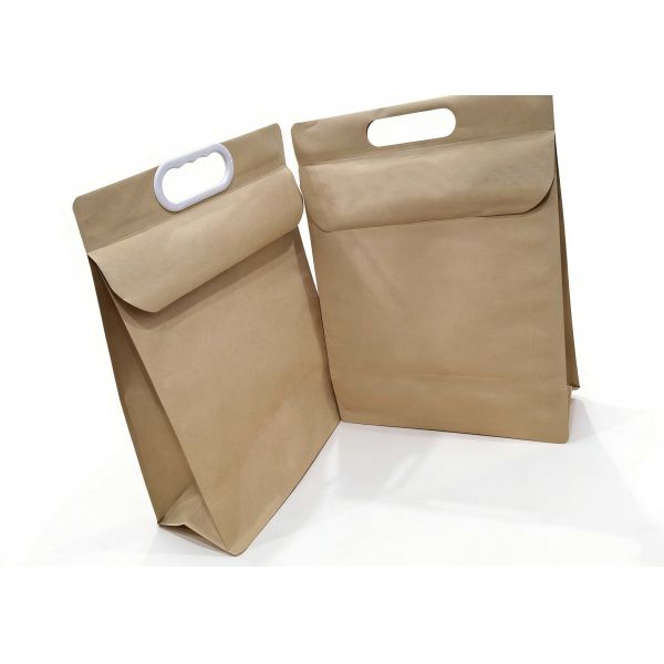 Custom Kraft Paper Self-Adhesive Bags with Aluminum Foil Liner+Handle-Reusable Stand-Up Pouches Waterproof Tear-Resistant for Packaging