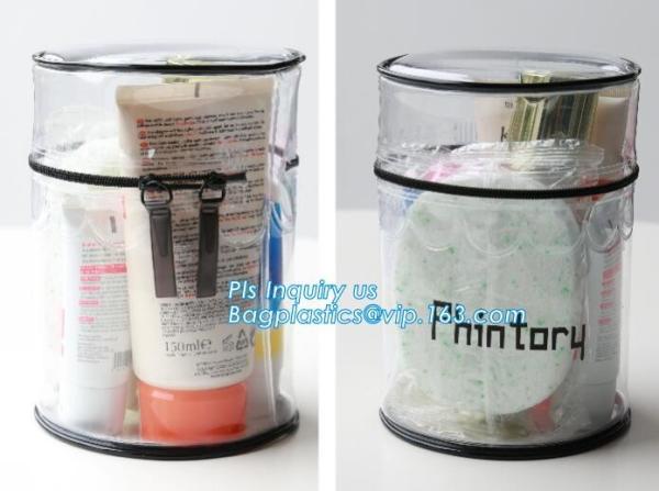 ZIPPERED BAGS, makeup cosmetic bag, travel BAG, Cosmetic Swimwear Sand beach Clear Cylinder PVC Bag For Women Makeup Tr