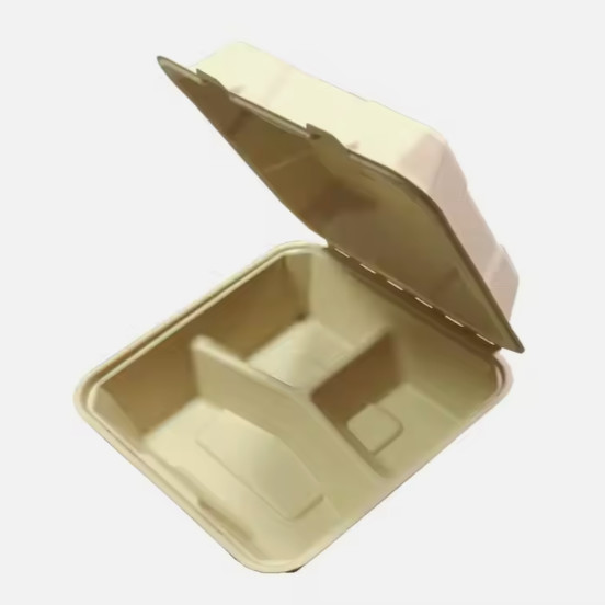8 Inch *3 Grid Pulp Lunch Box Disposable Biodegradable Take Away Food Box