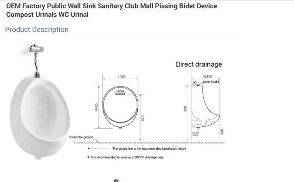 Ceramic Men Urinal Toilet Hotel Mens Urinal Commode Public Location