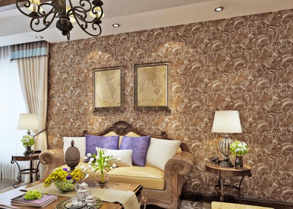 Classic Style Embossed Washable Vinyl Wallpaper with Chocolate color , CE ISO Compliant