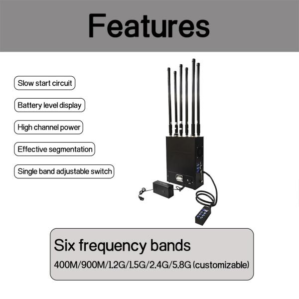 Portable 50W backpack drone defense 2km 6-band drone detection