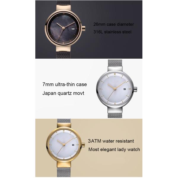 Custom Ladies Stainless Steel Watches Water Resistant With Mesh Band