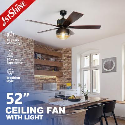 Metal Ceiling Fan Light with 6 Speed Remote Control European Style and Silent DC Motor