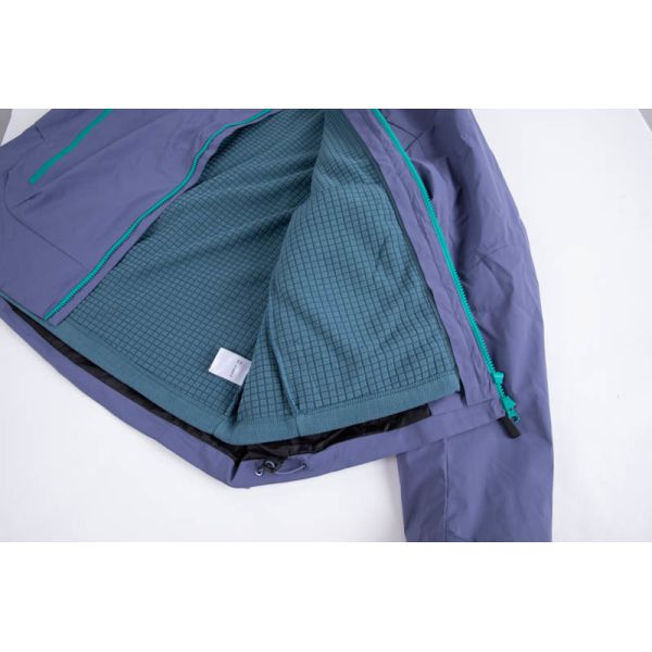 Men's Waterproof Polyester Softshell Jacket with Grid Fleece Lining and Wind-Repellent Hooded Design