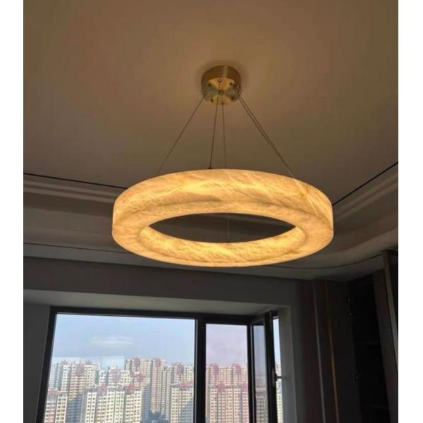 Скандинавский современный кольцо испанский алабастр камень латунь подвесная лампа люстра для гостиной