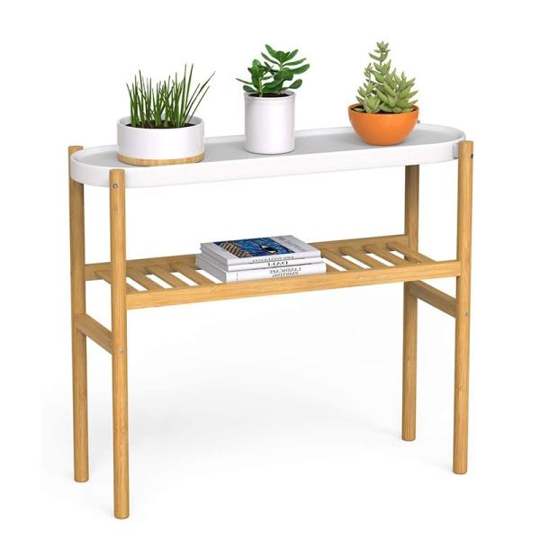 American Style 2 Tier Tall Corner Bamboo Plant Stand Ideal for Garden and Office Usage