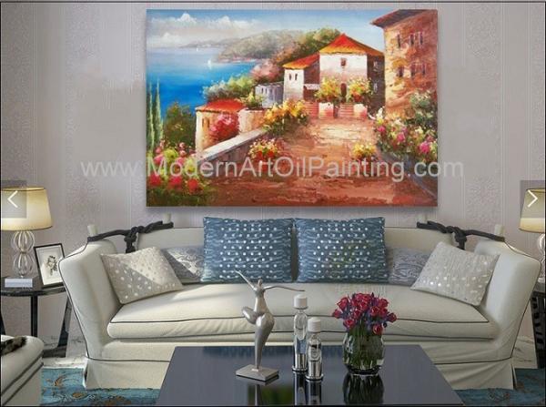 Pintura de paisagem do litoral da impressão da pintura a óleo do mar Mediterrâneo para a decoração