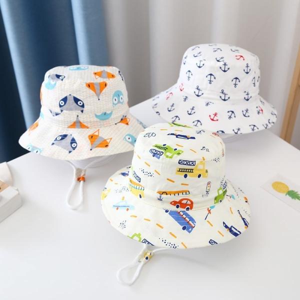 2022 Summer Plain Dyed Panama Children Cotton Cartoon Bucket Hat for Boys and Girls