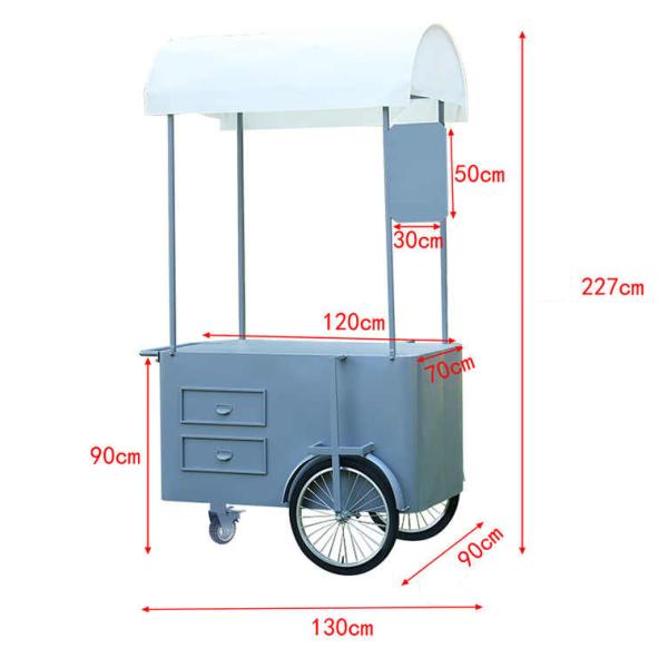 Portable snack food hand push Cart Street vendor Food Delivery Bike with Display Freezer