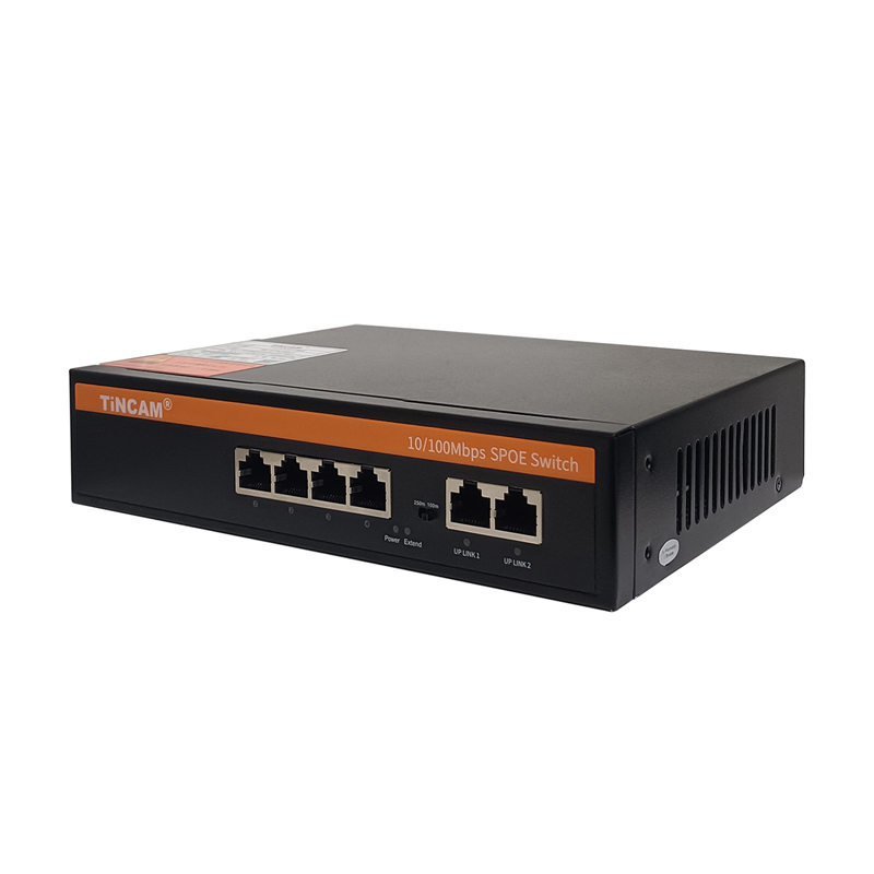 6 Port 10/100Mbps Passive PoE Switch with 4 Non-Standard PoE Ports 2 Uplink Ports 48W 24V 250m Long Range TBC-FP4206N-X