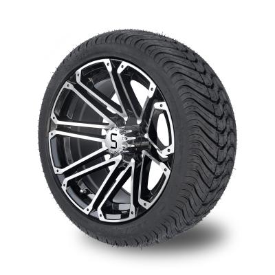 14x7 Golf Cart Wheels And Tires Combo 225/30-14 Street Tire Machined Glossy Black