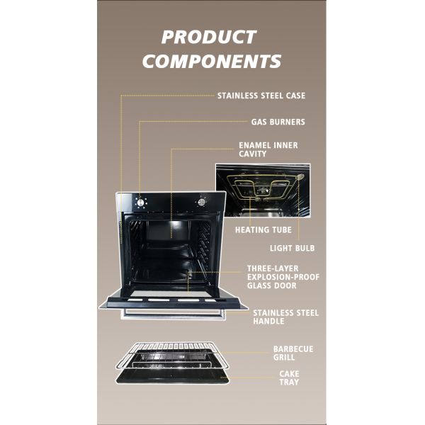 Kitchen Appliances Embedded Power 70 Liters Electric Oven with Cast Iron Surface Mechanical Knob Control