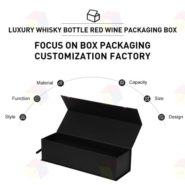 Vente en gros de papier noir personnalisé de luxe en carton pliable magnétique Boîte cadeau à vin Emballage en bouteille unique