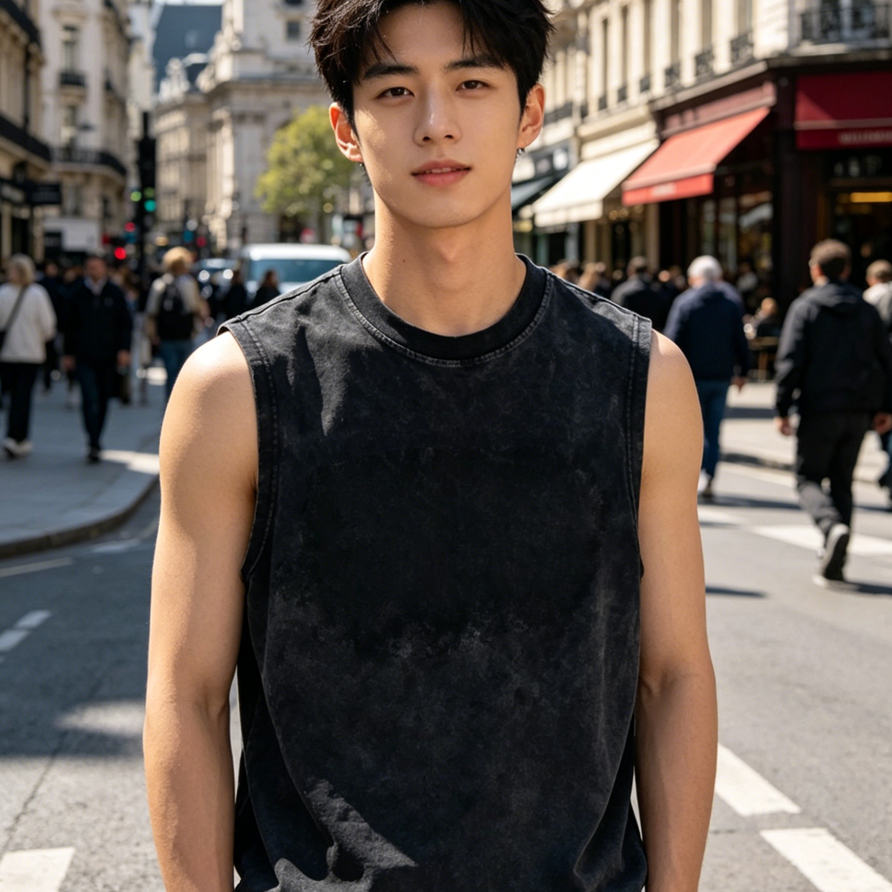 Wide Shoulder Mens Sleeveless T Shirt Crew Neck Cotton Sleeveless Tank Tops