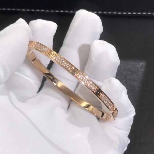 High Quality Fashion Fine Jewelry Pure 18k Real Gold And Natural Vs Diamonds LOVE Bracelet, Small Model Paved
