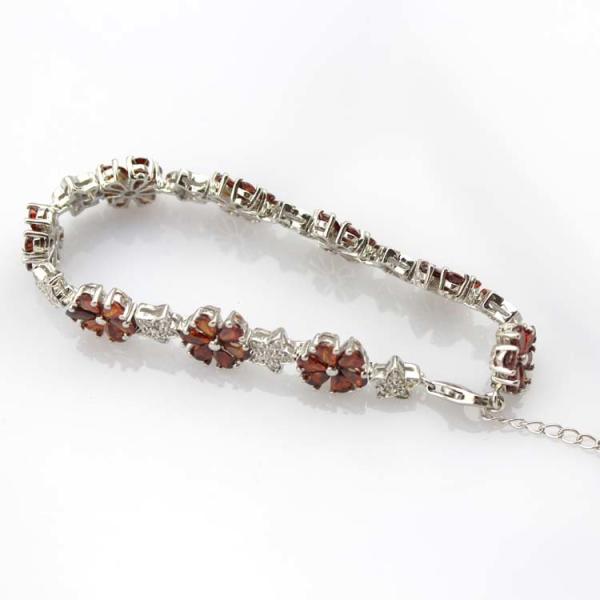 Sterling Silver Link Flower Garnet Cubic Zircon Tennis Bracelet(B01RED)