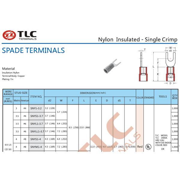 Spade Terminals with Nylon Insulated-Double Crimp, Insulated Copper Lugs,Copper Terminal Lugs Energy Storage Terminals