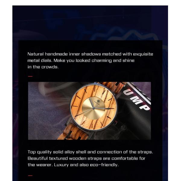 Alloy Wood Diameter 42mm 3ATM Waterproof Quartz Watch