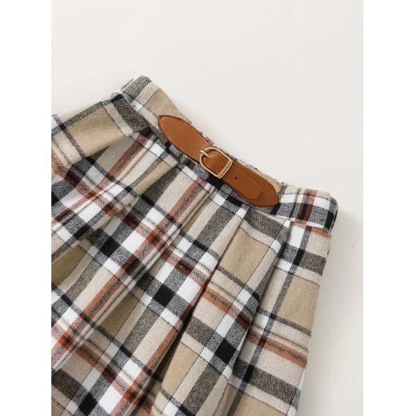 Children'S Outfit Sets Girls Plaid Skirt Suit Mid-High Collar Pullover Skirt Suit