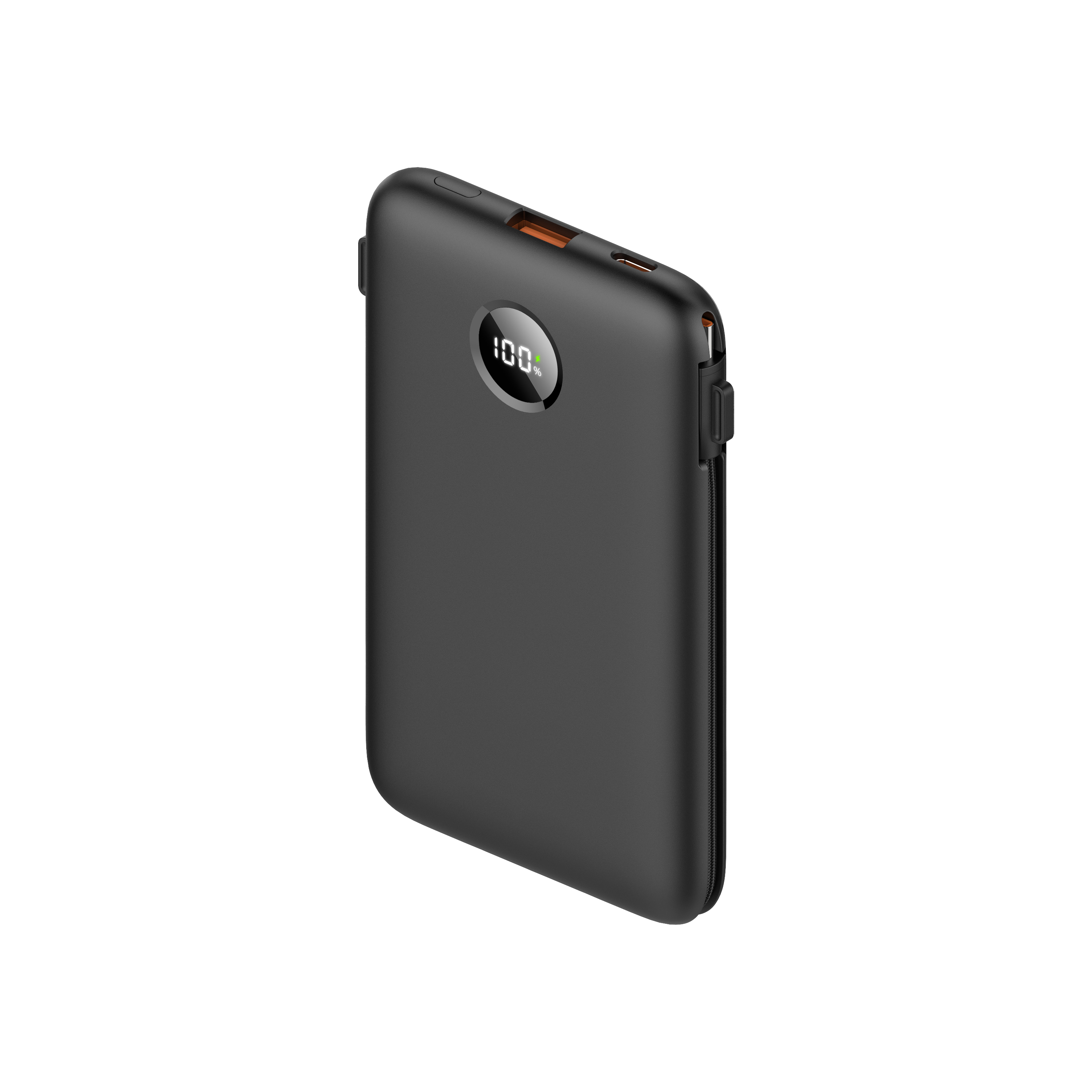 Built In Cable Power Bank Slim Portable Charger Providing Power Supply and Built In Connectors for Mobile Devices and Gadgets