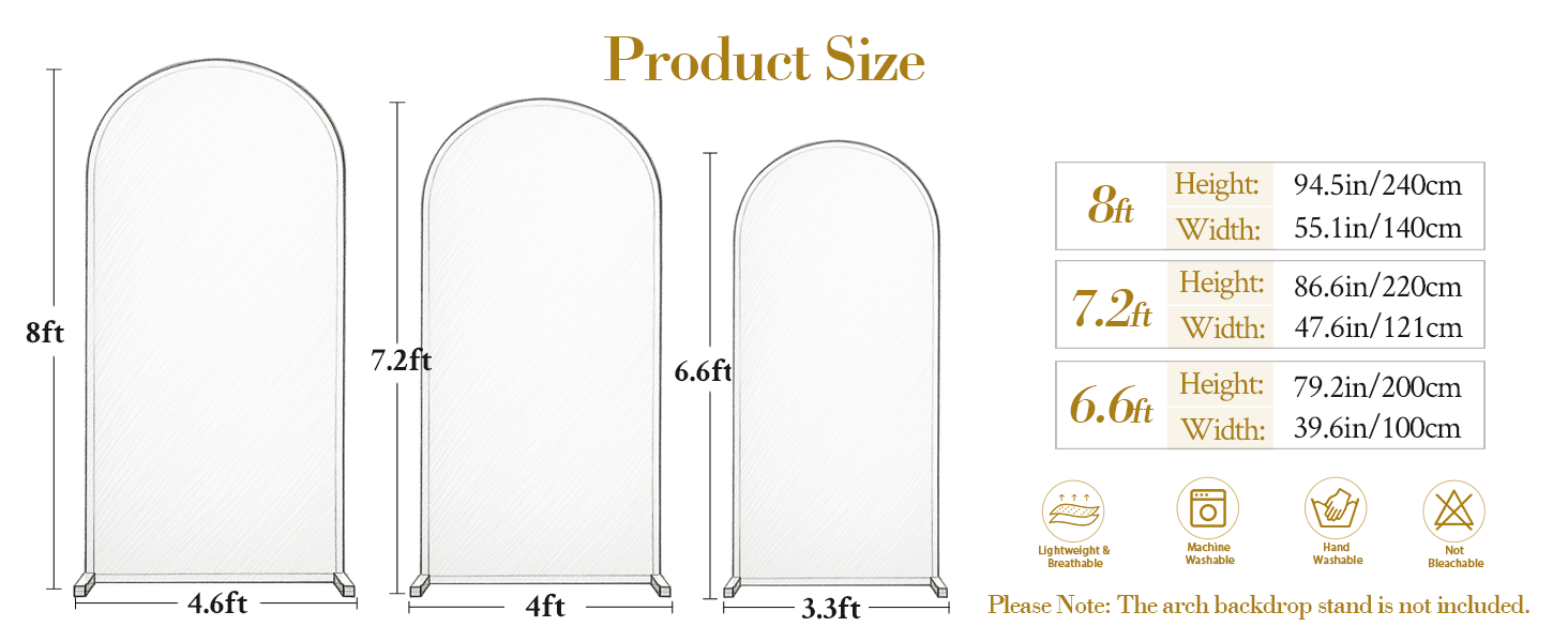 White Arch Covers 3 Set, Arch Backdrop Cover Spandex Wedding Arch Stand Covers